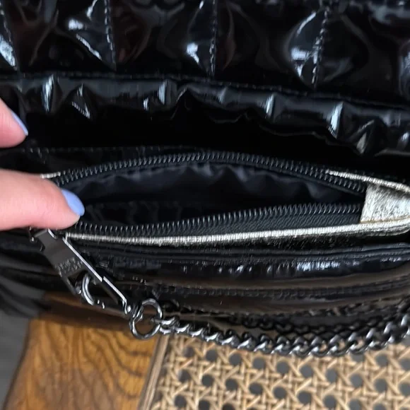 THINK ROYLN Shiny Black Crossbody Bag with Silver Accents - Picture 3 of 10